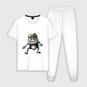 Мужская пижама хлопок с принтом Сумасшедшая лягушка гонщик , 100% хлопок | брюки и футболка прямого кроя, без карманов, на брюках мягкая резинка на поясе и по низу штанин
 | crazy frog | байкер | мотоцикл