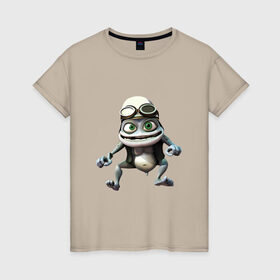 Женская футболка хлопок с принтом Сумасшедшая лягушка гонщик , 100% хлопок | прямой крой, круглый вырез горловины, длина до линии бедер, слегка спущенное плечо | Тематика изображения на принте: crazy frog | байкер | мотоцикл