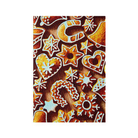 Обложка для паспорта матовая кожа с принтом Новогоднее печенье , натуральная матовая кожа | размер 19,3 х 13,7 см; прозрачные пластиковые крепления | Тематика изображения на принте: оранжевый | печенье | сладости | хлебные