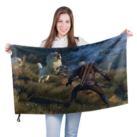 Флаг 3D с принтом Ведьмак 3: Дикая охота , 100% полиэстер | плотность ткани — 95 г/м2, размер — 67 х 109 см. Принт наносится с одной стороны | gerald | wild hunt | witcher | ведьмак | геральд | дикая охота