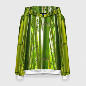 Женская толстовка 3D с принтом Бамбук , 100% полиэстер  | двухслойный капюшон со шнурком для регулировки, мягкие манжеты на рукавах и по низу толстовки, спереди карман-кенгуру с мягким внутренним слоем. | бамбук | зеленая | растения