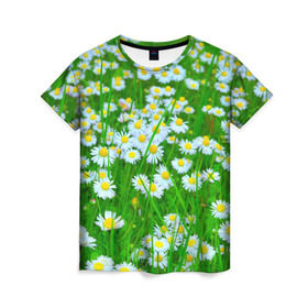 Женская футболка 3D с принтом Ромашки , 100% полиэфир ( синтетическое хлопкоподобное полотно) | прямой крой, круглый вырез горловины, длина до линии бедер | поле | природа | ромашка | цветы