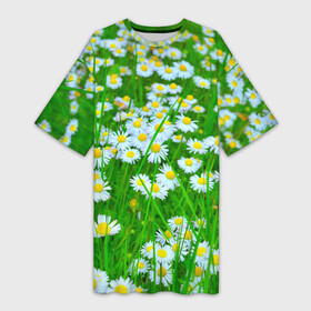 Платье-футболка 3D с принтом Ромашки ,  |  | Тематика изображения на принте: поле | природа | ромашка | цветы
