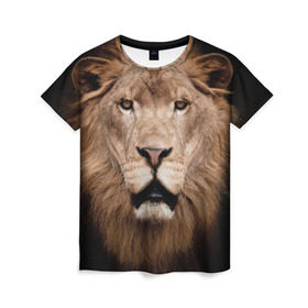 Женская футболка 3D с принтом Царь зверей , 100% полиэфир ( синтетическое хлопкоподобное полотно) | прямой крой, круглый вырез горловины, длина до линии бедер | власть | дикая кошка | животное | король джунглей | лев | львица | мощь | мудрость | охотник | сила | хитрость | хищник | царь зверей