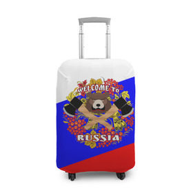 Чехол для чемодана 3D с принтом Добро пожаловать в Россию , 86% полиэфир, 14% спандекс | двустороннее нанесение принта, прорези для ручек и колес | russia | welcome | медведь | россия | хохлома