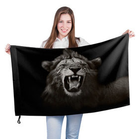 Флаг 3D с принтом Разъярённый лев , 100% полиэстер | плотность ткани — 95 г/м2, размер — 67 х 109 см. Принт наносится с одной стороны | власть | дикая кошка | животное | король джунглей | лев | львица | мощь | мудрость | охотник | сила | хитрость | хищник | царь зверей