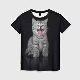 Женская футболка 3D с принтом Котёнок , 100% полиэфир ( синтетическое хлопкоподобное полотно) | прямой крой, круглый вырез горловины, длина до линии бедер | киса | киска | котёнок | котик | котяра | кошак | кошка | маленький | милый | мяу | няша | пушистый | сладкий | смешной | хороший