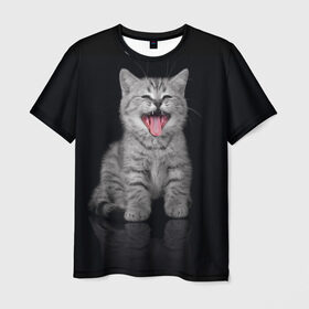 Мужская футболка 3D с принтом Котёнок , 100% полиэфир | прямой крой, круглый вырез горловины, длина до линии бедер | киса | киска | котёнок | котик | котяра | кошак | кошка | маленький | милый | мяу | няша | пушистый | сладкий | смешной | хороший