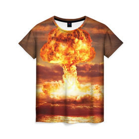 Женская футболка 3D с принтом Атомный взрыв , 100% полиэфир ( синтетическое хлопкоподобное полотно) | прямой крой, круглый вырез горловины, длина до линии бедер | агрессия | атомный взрыв | водородная бомба | вспышка | гриб | огонь | пламя | ударная волна | уничтожение | урон | ядерный удар