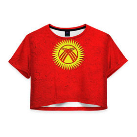Женская футболка 3D укороченная с принтом Киргизия , 100% полиэстер | круглая горловина, длина футболки до линии талии, рукава с отворотами | киргиз | киргизия | киргизский | кыргызстан | национальный | нация | флаг | флаги