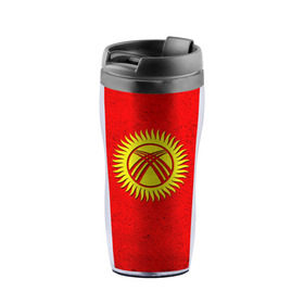 Термокружка-непроливайка с принтом Киргизия , внутренняя часть — пищевой пластик, наружная часть — прозрачный пластик, между ними — полиграфическая вставка с рисунком | объем — 350 мл, герметичная крышка | киргиз | киргизия | киргизский | кыргызстан | национальный | нация | флаг | флаги