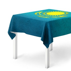 Скатерть 3D с принтом Флаг Казахстана , 100% полиэстер (ткань не мнется и не растягивается) | Размер: 150*150 см | Тематика изображения на принте: казах | казахский | казахстан | национальный | нация | республика | рк | флаг | флаги