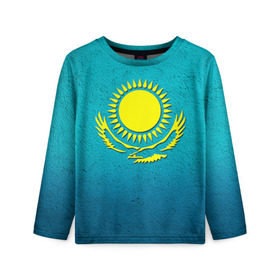 Детский лонгслив 3D с принтом Флаг Казахстана , 100% полиэстер | длинные рукава, круглый вырез горловины, полуприлегающий силуэт
 | казах | казахский | казахстан | национальный | нация | республика | рк | флаг | флаги