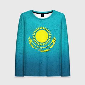 Женский лонгслив 3D с принтом Флаг Казахстана , 100% полиэстер | длинные рукава, круглый вырез горловины, полуприлегающий силуэт | Тематика изображения на принте: казах | казахский | казахстан | национальный | нация | республика | рк | флаг | флаги