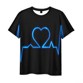 Мужская футболка 3D с принтом Ритм сердца , 100% полиэфир | прямой крой, круглый вырез горловины, длина до линии бедер | ритм | сердце | синяя | черная | электро