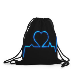 Рюкзак-мешок 3D с принтом Ритм сердца , 100% полиэстер | плотность ткани — 200 г/м2, размер — 35 х 45 см; лямки — толстые шнурки, застежка на шнуровке, без карманов и подкладки | ритм | сердце | синяя | черная | электро