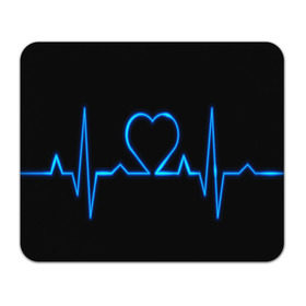 Коврик прямоугольный с принтом Ритм сердца , натуральный каучук | размер 230 х 185 мм; запечатка лицевой стороны | ритм | сердце | синяя | черная | электро