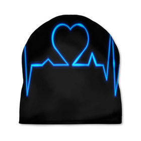 Шапка 3D с принтом Ритм сердца , 100% полиэстер | универсальный размер, печать по всей поверхности изделия | ритм | сердце | синяя | черная | электро