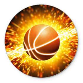 Коврик круглый с принтом Баскетбольный мяч , резина и полиэстер | круглая форма, изображение наносится на всю лицевую часть | взрыв | искры | огонь | пламя