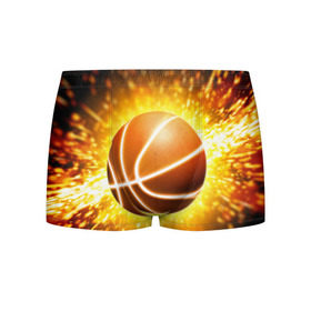 Мужские трусы 3D с принтом Баскетбольный мяч , 50% хлопок, 50% полиэстер | классическая посадка, на поясе мягкая тканевая резинка | Тематика изображения на принте: взрыв | искры | огонь | пламя
