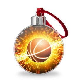 Ёлочный шар с принтом Баскетбольный мяч , Пластик | Диаметр: 77 мм | взрыв | искры | огонь | пламя