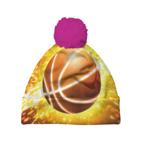 Шапка 3D c помпоном с принтом Баскетбольный мяч , 100% полиэстер | универсальный размер, печать по всей поверхности изделия | взрыв | искры | огонь | пламя
