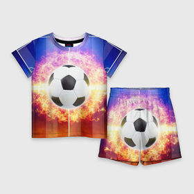 Детский костюм с шортами 3D с принтом Футбол  моя страсть ,  |  | soccer | взрыв | газон | искры | лига чемпионов | любимая игра | моя жизнь | мяч | огонь | пламя | площадка | развлечение | рфпл | страсть | тренировка | увлечение | футбол | футбольное поле | хобби