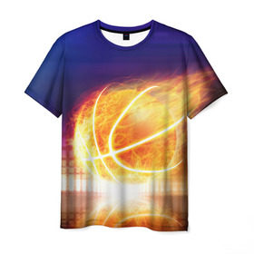 Мужская футболка 3D с принтом Огненный мяч , 100% полиэфир | прямой крой, круглый вырез горловины, длина до линии бедер | streetball | баскетбол | взрыв | искры | любимая игра | моя жизнь | мяч | огонь | пламя | развлечение | страсть | тренировка | увлечение | хобби