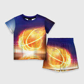 Детский костюм с шортами 3D с принтом Огненный мяч ,  |  | Тематика изображения на принте: streetball | баскетбол | взрыв | искры | любимая игра | моя жизнь | мяч | огонь | пламя | развлечение | страсть | тренировка | увлечение | хобби