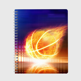 Тетрадь с принтом Огненный мяч , 100% бумага | 48 листов, плотность листов — 60 г/м2, плотность картонной обложки — 250 г/м2. Листы скреплены сбоку удобной пружинной спиралью. Уголки страниц и обложки скругленные. Цвет линий — светло-серый
 | Тематика изображения на принте: streetball | баскетбол | взрыв | искры | любимая игра | моя жизнь | мяч | огонь | пламя | развлечение | страсть | тренировка | увлечение | хобби
