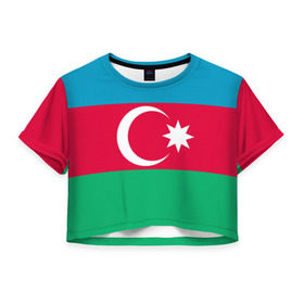 Женская футболка 3D укороченная с принтом Азербайджан , 100% полиэстер | круглая горловина, длина футболки до линии талии, рукава с отворотами | страна | флаг