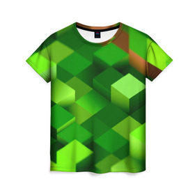 Женская футболка 3D с принтом Minecraft , 100% полиэфир ( синтетическое хлопкоподобное полотно) | прямой крой, круглый вырез горловины, длина до линии бедер | green | зеленый