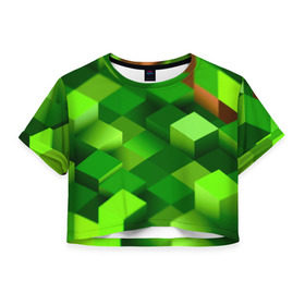 Женская футболка 3D укороченная с принтом Minecraft , 100% полиэстер | круглая горловина, длина футболки до линии талии, рукава с отворотами | green | зеленый