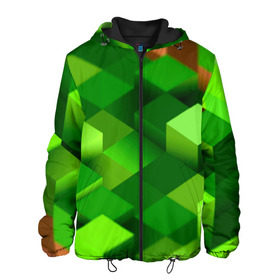 Мужская куртка 3D с принтом Minecraft , ткань верха — 100% полиэстер, подклад — флис | прямой крой, подол и капюшон оформлены резинкой с фиксаторами, два кармана без застежек по бокам, один большой потайной карман на груди. Карман на груди застегивается на липучку | green | зеленый