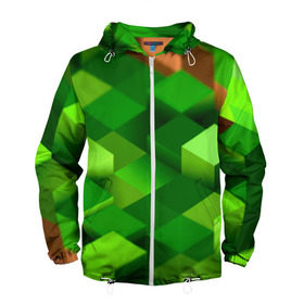 Мужская ветровка 3D с принтом Minecraft , 100% полиэстер | подол и капюшон оформлены резинкой с фиксаторами, два кармана без застежек по бокам, один потайной карман на груди | green | зеленый