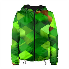 Женская куртка 3D с принтом Minecraft , ткань верха — 100% полиэстер, подклад — флис | прямой крой, подол и капюшон оформлены резинкой с фиксаторами, два кармана без застежек по бокам, один большой потайной карман на груди. Карман на груди застегивается на липучку | green | зеленый