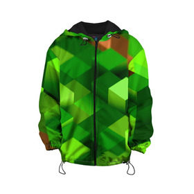 Детская куртка 3D с принтом Minecraft , 100% полиэстер | застежка — молния, подол и капюшон оформлены резинкой с фиксаторами, по бокам — два кармана без застежек, один потайной карман на груди, плотность верхнего слоя — 90 г/м2; плотность флисового подклада — 260 г/м2 | green | зеленый