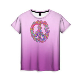 Женская футболка 3D с принтом Хиппи 1 , 100% полиэфир ( синтетическое хлопкоподобное полотно) | прямой крой, круглый вырез горловины, длина до линии бедер | hippie | peace | пацифик | хиппи