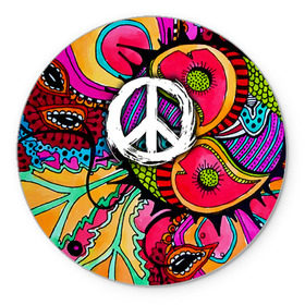 Коврик круглый с принтом Хиппи 2 , резина и полиэстер | круглая форма, изображение наносится на всю лицевую часть | hippie | peace | пацифик | хиппи