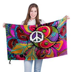 Флаг 3D с принтом Хиппи 2 , 100% полиэстер | плотность ткани — 95 г/м2, размер — 67 х 109 см. Принт наносится с одной стороны | hippie | peace | пацифик | хиппи