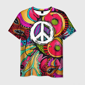 Мужская футболка 3D с принтом Хиппи 2 , 100% полиэфир | прямой крой, круглый вырез горловины, длина до линии бедер | hippie | peace | пацифик | хиппи