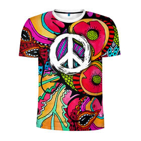 Мужская футболка 3D спортивная с принтом Хиппи 2 , 100% полиэстер с улучшенными характеристиками | приталенный силуэт, круглая горловина, широкие плечи, сужается к линии бедра | Тематика изображения на принте: hippie | peace | пацифик | хиппи