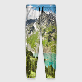 Женские брюки 3D с принтом Озеро в горах , полиэстер 100% | прямой крой, два кармана без застежек по бокам, с мягкой трикотажной резинкой на поясе и по низу штанин. В поясе для дополнительного комфорта — широкие завязки | пейзаж | яркий