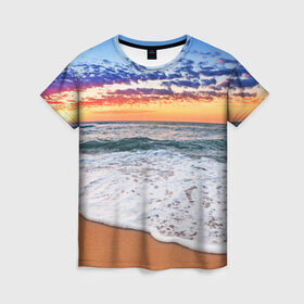 Женская футболка 3D с принтом Красивый закат , 100% полиэфир ( синтетическое хлопкоподобное полотно) | прямой крой, круглый вырез горловины, длина до линии бедер | sunrise | sunset | волна | жара | закат | зной | красота | лето | море | океан | отдых | пена | песок | пляж | прибой | прилив | природа | рассвет | солнце