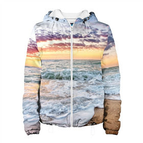 Женская куртка 3D с принтом Sunset , ткань верха — 100% полиэстер, подклад — флис | прямой крой, подол и капюшон оформлены резинкой с фиксаторами, два кармана без застежек по бокам, один большой потайной карман на груди. Карман на груди застегивается на липучку | закат | море | океан | пляж | рассвет | солнце