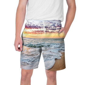 Мужские шорты 3D с принтом Sunset ,  полиэстер 100% | прямой крой, два кармана без застежек по бокам. Мягкая трикотажная резинка на поясе, внутри которой широкие завязки. Длина чуть выше колен | закат | море | океан | пляж | рассвет | солнце