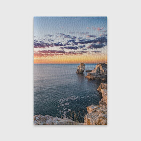 Обложка для паспорта матовая кожа с принтом Эпичный закат , натуральная матовая кожа | размер 19,3 х 13,7 см; прозрачные пластиковые крепления | Тематика изображения на принте: закат | море | облака | океан | рассвет | скалы