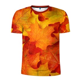 Мужская футболка 3D спортивная с принтом Кленовые листья , 100% полиэстер с улучшенными характеристиками | приталенный силуэт, круглая горловина, широкие плечи, сужается к линии бедра | дары осени | жёлтый | золотой | клён | краски | красный | красота | листва | листья | наряд | оранжевый | осень | покров | природа
