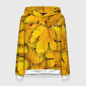 Женская толстовка 3D с принтом Жёлтые листья , 100% полиэстер  | двухслойный капюшон со шнурком для регулировки, мягкие манжеты на рукавах и по низу толстовки, спереди карман-кенгуру с мягким внутренним слоем. | жёлтый | золотой | клён | красота | листва | листья | наряд | осень | осина | покров | природа