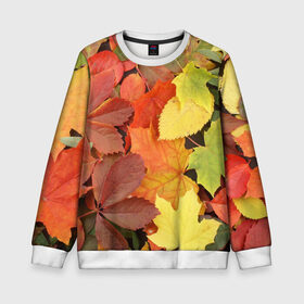 Детский свитшот 3D с принтом Осенние листья , 100% полиэстер | свободная посадка, прямой крой, мягкая тканевая резинка на рукавах и понизу свитшота | жёлтый | красный | листва | оранжевый | осень